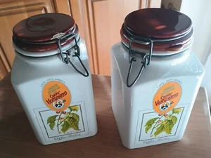 COPPIA BARATTOLI CERAMICA CAFFE' VERGNANO DAL 1882 VINTAGE SU ETICHETTA 09/1992 - Foto 1 di 11