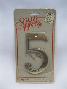 Solid Brass House Address Number Five 5 4 3/4” K Mart KMC Retro Vintage New - Picture 1 of 6