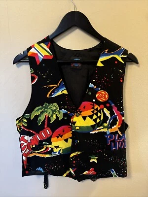 Planet Hollywood Vest S/M  Space Print Polyester Rayon - Vintage - Image 1 of 4