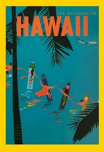 Retro Hawaii Surfing Travel Poster Premium Wall Art Poster OR Canvas Size A4-A1 - Picture 1 of 3