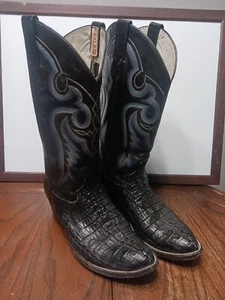 Mens Vintage Cowtown Black Caiman Alligator Tail Leather Cowboy Boots 8.5 D S310 - Picture 1 of 15