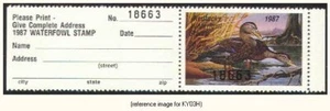 D2K Kentucky Duck Stamp 1987 $5.25 hunter w/tab - Picture 1 of 1