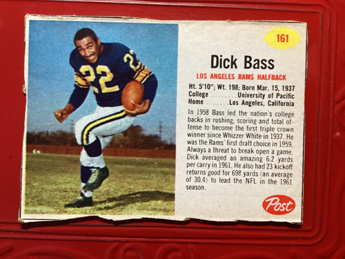 Dick Bass 1962 Post Football Trading Card # 161 Los Angles Rams | eBay