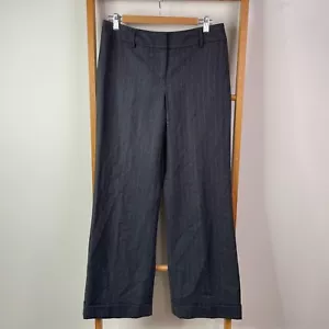 Ann Taylor Dress Pants Womens 6P Grey Pinstriped Wool Wide Leg Cuffed High Rise - Picture 1 of 12