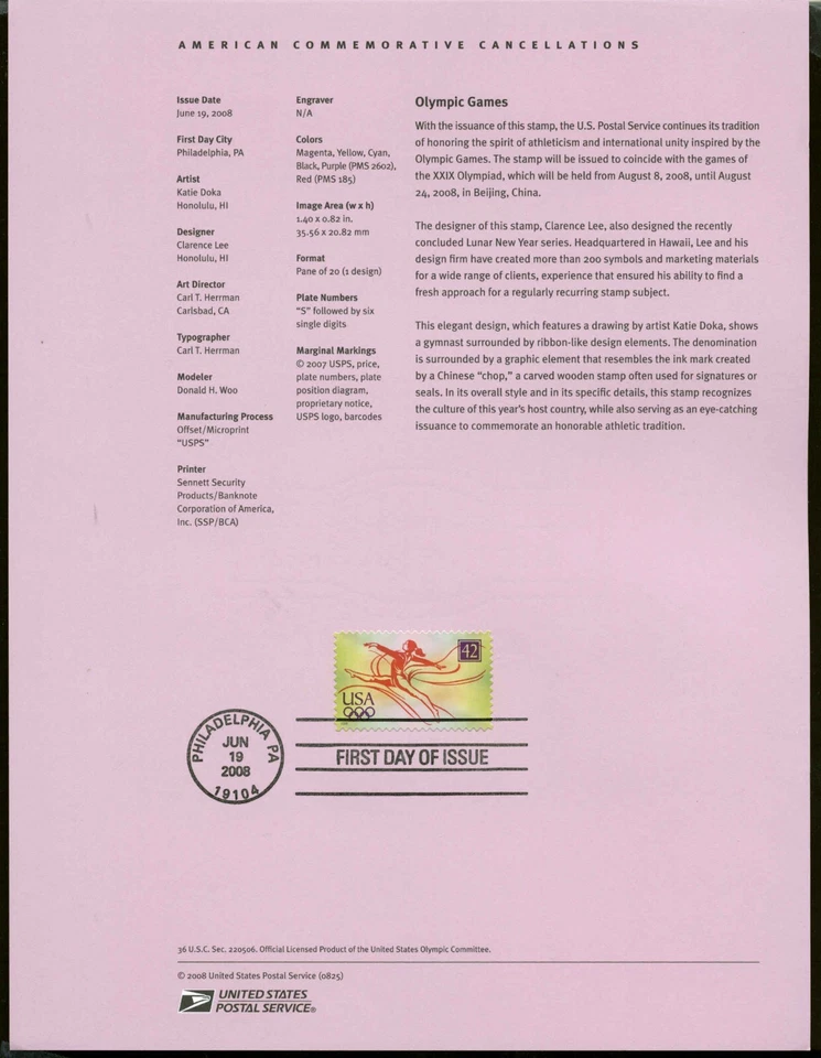 US Scott #SP1696 USPS Souvenir Page for Stamp #4334 Philadelphia, PA - Image 1 of 1