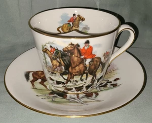 Vtg Hammerley oversized mustache cup tea / coffee cup & saucer, equestrian hunt - Picture 1 of 19