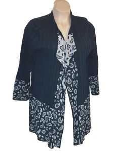 Cárdigan para mujer Misook Waterfall XL negro blanco cachemira tejido acanalado elástico - Imagen 1 de 15