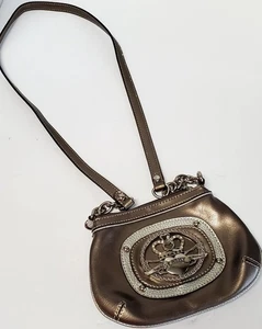 Kathy Van Zeeland Purse Small Bronze & Silver Crossbody w/ Metal Accents Charm - Picture 1 of 8