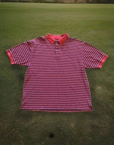 PING Collection 100% Pima Cotton XL Golf ShortSleeve Polo Shirt pink/navy Stripe - Picture 1 of 7