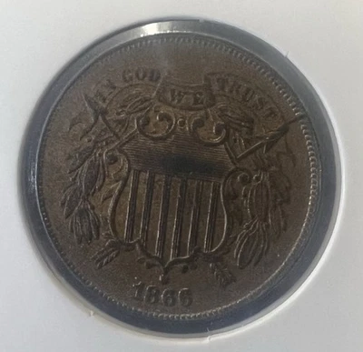 1866 Two Cent Piece. Old U.S. Type Coin - Image 1 of 2