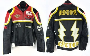 VTG Ducati Kerozen Moto Leather Biker Jacket Black Red Chesterfield JKT Siz 50 M - Picture 1 of 24