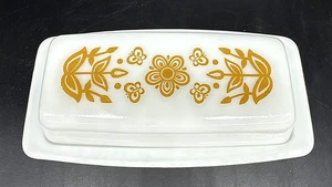 Vintage Pyrex Schmetterling Gold bedeckt Butterdose 72-B Milchglas Retro EUC - Bild 1 von 9