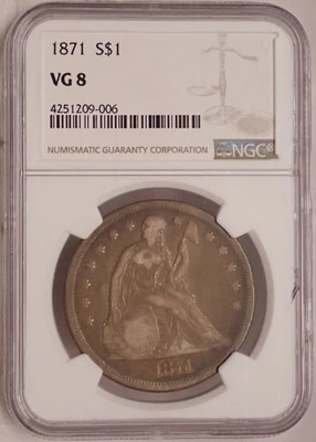 Dólar libertad sentada 1871 NGC VG 8 ~ Soporte agrietado Foto 1 de 4
