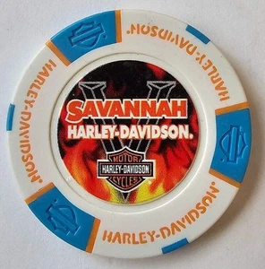 SAVANNAH HARLEY-DAVIDSON (GA) Full Color White/Aqua Poker Chip - Picture 1 of 2