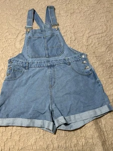 Women’s XL Denim Shortalls Overalls Jean Cut Off Shorts Blue Cuff Hem 38x4” - Picture 1 of 6