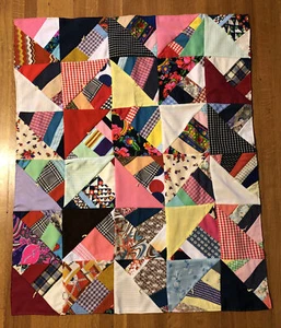 Vintage Patchwork Quilt 1970s Crazy Colorful Handmade Lap Quilt Throw 38x46.5 - Picture 1 of 9