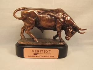 Wall Street Stock Market Running With The Bulls Statue On Pedestal Base Award - Picture 1 of 7