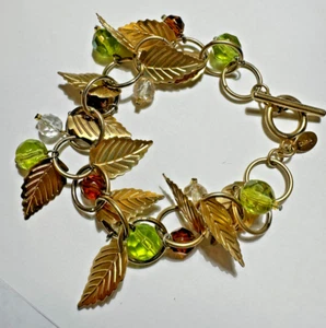 Bob Mackie Green Peridot Color Crystal Beaded Leaves Leaf Brushed 8.5" Bracelet - Picture 1 of 4
