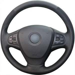 Black Leather Black Suede Steering Wheel Cover for BMW X3 2014 X5 - Picture 1 of 7