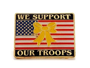 USA Flag Yellow Ribbon We Support Our Troops Military Lapel Hat Pin PPM608 - Picture 1 of 1