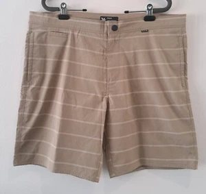 Hurley Mens Khaki Beige Stripe Zip Up Boardshorts with pockets Size 36 - Picture 1 of 15