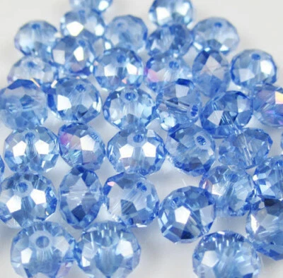 Wholesale Crystal loose charm glass beads jewelry light blue AB 6*8mm 65pcs - Image 1 of 4