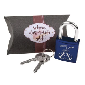 ♥ Liebesschloss ♥ blau metallic mit Geschenkschachtel inkl. persönlicher Gravur  - Bild 1 von 4