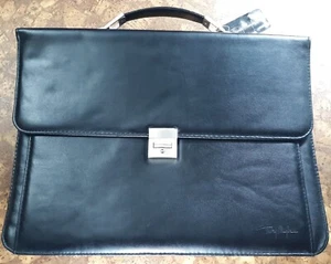 THIERRY MUGLER Black Vintage Faux Leather Briefcase Attache Bag 2 Keys 16 x 12" - Picture 1 of 15