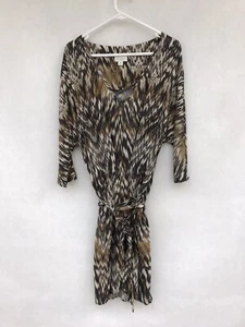 ❄️ Witchery 100% Viscose 3/4 Sleeve Casual V-Neck Print Dress Above Knee Size 12 - Picture 1 of 6