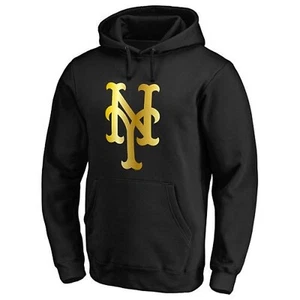 NWT XL Stitches Brand NY Mets Premium Pullover Hoodie - Black - Metallic Gold - Picture 1 of 15