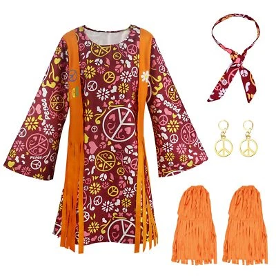 4 Stück Hippie Kostüm Damen Set 60 er 70er Jahre Bekleidung Hippie Frau 70er ...