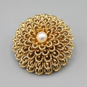 Marcel Boucher Signed Numbered Gold Plated Faux Pearl Layered Domed Brooch - Picture 1 of 12