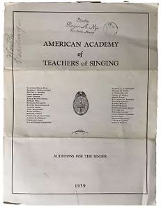 American Academy of Teachers of Singing Auditions for the Singer Pamphlet 1959 - Picture 1 of 6