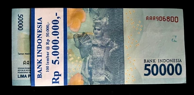 Indonesia 50000 RUPIAH P-159 2016 x 100 Pcs *AAA* RARE Bundle UNC Dancer Money - Image 1 of 4