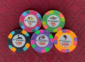 Paulson TH&C Pharaoh's Club Casino Poker Chips Denominated 5-Chip Sample Set NEW - Picture 1 of 6