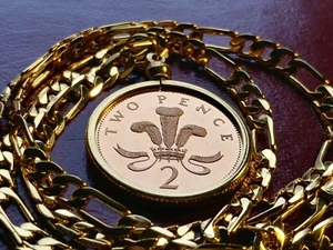 1999 UK Two Pence Proof Coin Pendant on a 5mm 18K  24" Gold Filled Italian Chain - Picture 1 of 4