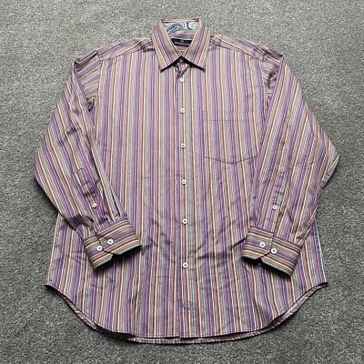 Bugatchi Uomo Shirt Adult Medium Multicolor Striped Flip Cuff Long Sleeve Mens - Image 1 of 4