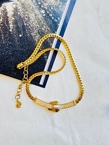 Christian Dior Vintage 1980s Long Bar Crystals Lock Twist Pendant, Necklace Gold