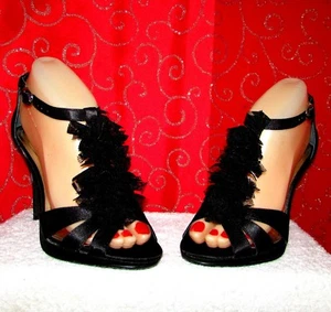 STYLE & CO SYDNEY SZ 6.5 BLK SATIN  PEEP TOE DRESS HEELS WITH GATHERED NET VAMP - Picture 1 of 12