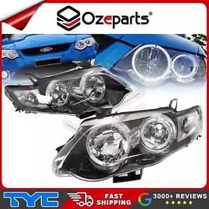 Pair LH+RH Head Light Angel Eyes (Black) For Ford Falcon FG s1 XR6 XR8 08~11 - Picture 1 of 7