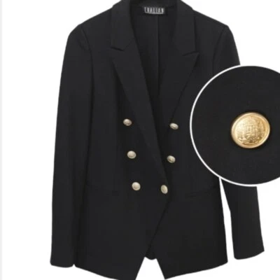 ¡NUEVO! Blazer THALIAN Jilly Negro Tejido Doble Pecho XS. Foto 1 de 4