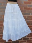 White Cotton Lace Maxi Skirt Bohemian EMBROIDERED Lined 10 12 14 16 18 20 22 24