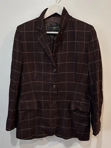 Blazer Luciano Barbera de seda cachemir marrón/naranja a cuadros para mujer talla 10” - Imagen 1 de 15