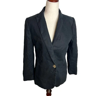 J.Crew $178 Petite linen-blend one-button blazer Black Size 4P AL755 - Image 1 of 4