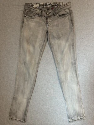 VTG Y2K Guess Daredevil Skinny Leg Premium Rhinestone Button Acid Gray Wms Sz 27 - Image 1 of 4
