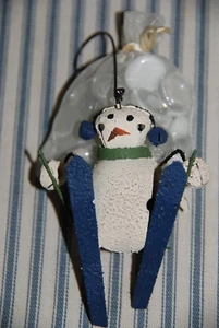 Skiing Snowman Jingle Bell Ornament - Home Garden Decoration - Picture 1 of 3
