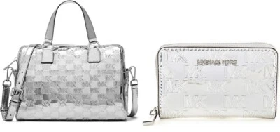 Cartera de lona mediana Michael Kors Mason para mujer con estuche para tarjetas plateada*** Foto 1 de 4