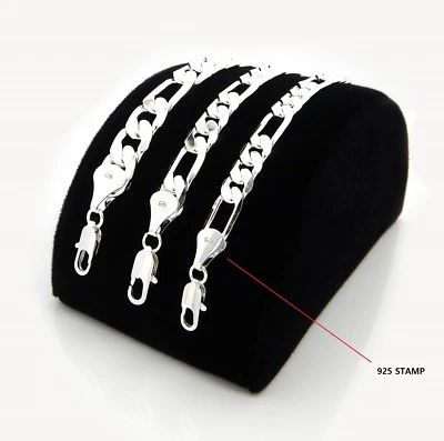 Pulsera collar cadena eslabones Figaro italiano para hombre sello 925 chapado en plata  Foto 1 de 4