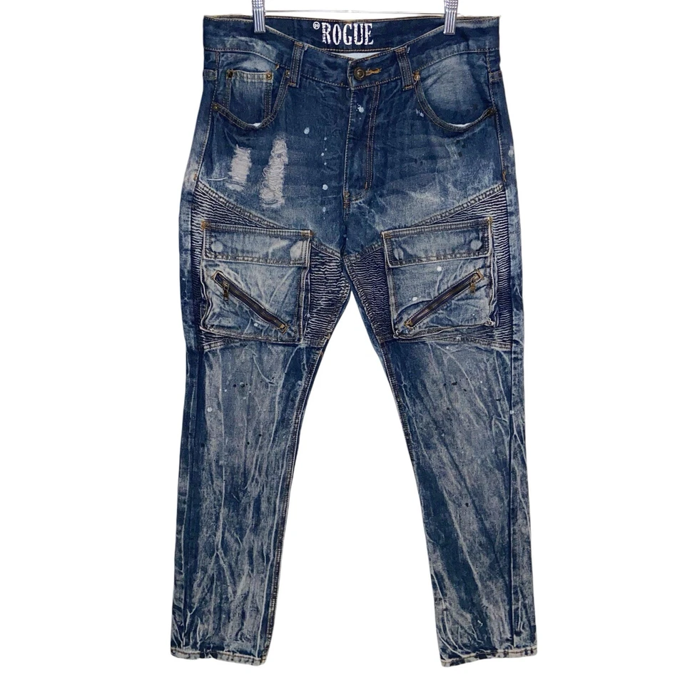 Jeans Go Rogue De Colección Para Hombre Talla 34X33 Denim Moto Grunge Años 90 Y2K Patinador Pintura Foto 1 de 4