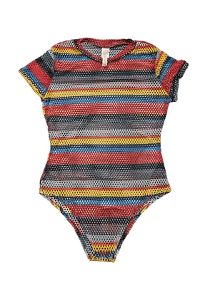 Cacia Multicolor Short Sleeve Mesh Bodysuit Women's Large - Изображение 1 из 4